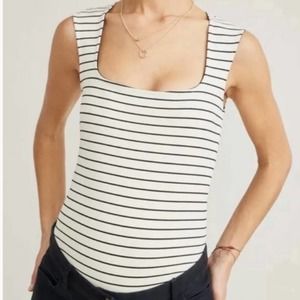 Hatch The Chelsea Striped Cream & Black Sleeveless Bodysuit Women's size L (3)